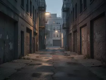Eine verlassene, kühle städtische Gasse in San Francisco in der Abenddämmerung mit Betonwänden und langen Schatten. - Foto: über boerse-global.de
