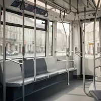 Leerer Innenraum einer modernen Straßenbahn mit Sitzen und Haltestangen in einer urbanen Umgebung. - Foto: über boerse-global.de
