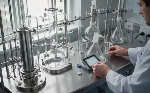 Edelstahl-Laborausstattung und Glasapparaturen in einer pharmazeutischen Produktionsanlage zur chemischen Analyse. - Foto: über boerse-global.de