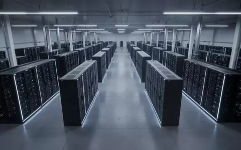 Weite Ansicht eines modernen Rechenzentrums mit Reihen dunkler Server-Racks in einer sterilen, industriegeprägten Umgebung. - Foto: über boerse-global.de