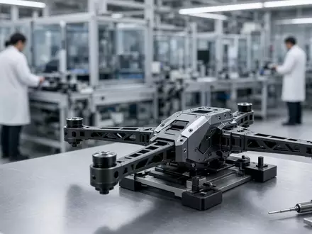 Ein hochmodernes Luft- und Raumfahrt-Fertigungswerk mit einer Drohnenkomponente auf einer Werkbank. - Foto: über boerse-global.de