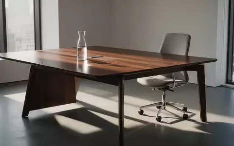 Ein minimalistischer Konferenztisch aus dunklem Holz in einem hellen, modernen Besprechungsraum. - Foto: über boerse-global.de