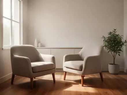 Ein minimalistischer, ruhiger Behandlungsraum mit einem bequemen Sessel und natürlichem Licht, das durch ein Fenster fällt. - Foto: über boerse-global.de