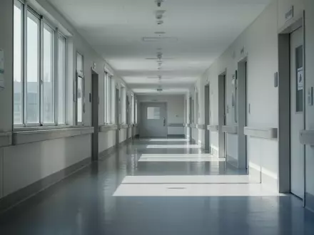 Ein minimalistischer, heller Krankenhausflur in Südkorea bei natürlichem Tageslicht. - Foto: über boerse-global.de