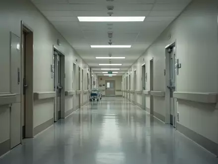 Ein leerer, heller Krankenhausflur mit glänzenden Böden und minimalistischer Architektur. - Foto: über boerse-global.de