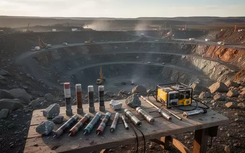Ein offener Lithium-Tagebau in einer felsigen Wildnis bei Sonnenuntergang mit geologischen Proben im Vordergrund. - Foto: über boerse-global.de