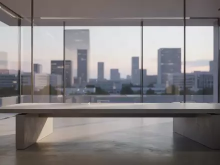 Ein minimalistischer, moderner Arbeitsbereich in einem architektonisch anspruchsvollen Innenraum mit natürlichem Licht. - Foto: über boerse-global.de