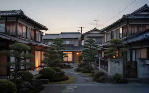 Ein ruhiges Wohnviertel in Japan mit traditionellen Häusern und Gärten in der Abenddämmerung. - Foto: über boerse-global.de