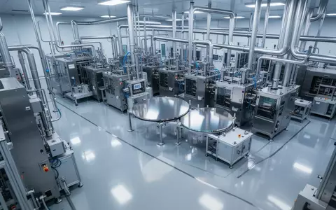 Ein industrieller Reinraum in einer Halbleiterfertigung mit hochpräzisen Maschinen und spiegelnden Böden. - Foto: über boerse-global.de