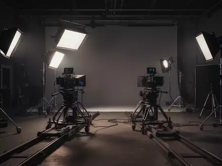 Ein professionelles Filmstudio mit Beleuchtung und Kameras während einer Drehpause, ohne Personen. - Foto: über boerse-global.de