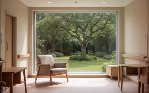 Ein heller, ruhiger Raum in einer modernen Pflegeeinrichtung mit Blick auf einen grĂŒnen Garten. - Foto: ĂŒber boerse-global.de