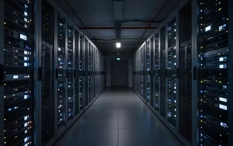 Ein modern beleuchteter Serverraum mit Reihen von Racks und blinkenden Statusleuchten in einer industriellen Umgebung. - Foto: über boerse-global.de