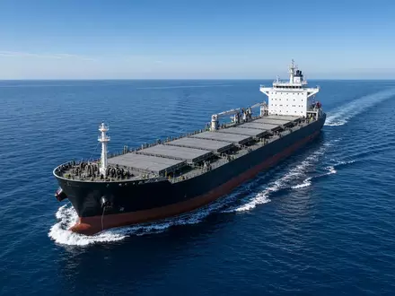 Ein großes Frachtschiff auf offener See bei klarem Wetter. - Foto: über boerse-global.de
