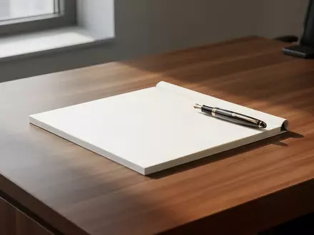 Ein minimalistischer, aufgeräumter Arbeitsplatz mit einem leeren Notizbuch und einem Füllfederhalter bei natürlichem Tageslicht. - Foto: über boerse-global.de