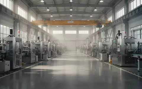 Weitläufige, moderne Industriehalle mit Produktionsanlagen und poliertem Betonboden, menschenleer und ohne Beschriftung. - Foto: über boerse-global.de