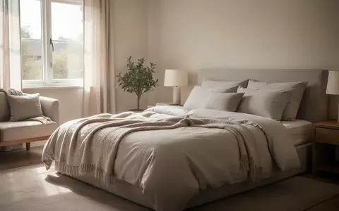 Ein helles, modern eingerichtetes Schlafzimmer mit einem ordentlich gemachten Bett und natürlichem Lichteinfall. - Foto: über boerse-global.de