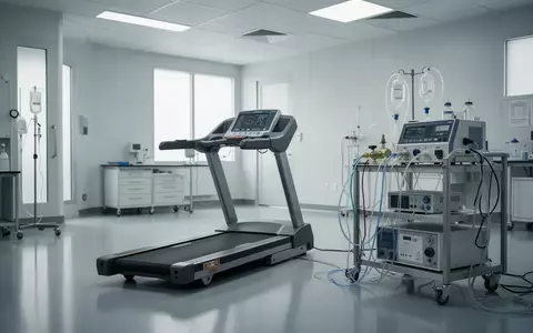 Ein minimalistisch eingerichtetes physiologisches Labor mit einem Laufband und medizinischen Analysegeräten zur Stoffwechselmessung. - Foto: über boerse-global.de