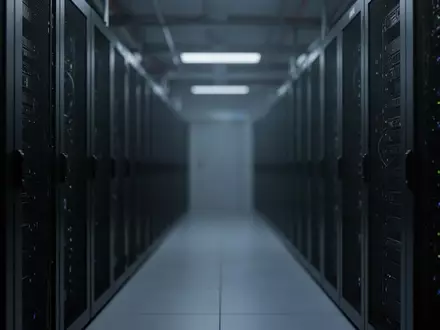 Dunkle, unscharfe Serverracks in einem industriellen Raum, die eine bedrohliche und technologische Atmosphäre erzeugen. - Foto: über boerse-global.de