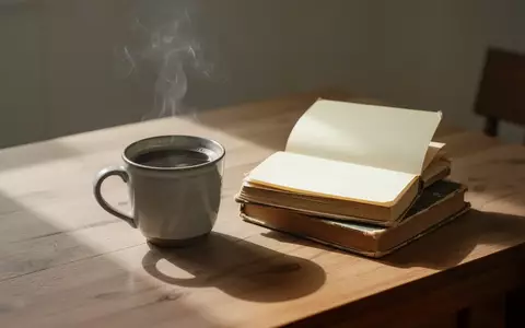 Eine dampfende Tasse schwarzer Kaffee auf einem Holztisch neben einem aufgeschlagenen Buch in einem sonnendurchfluteten Raum. - Foto: über boerse-global.de