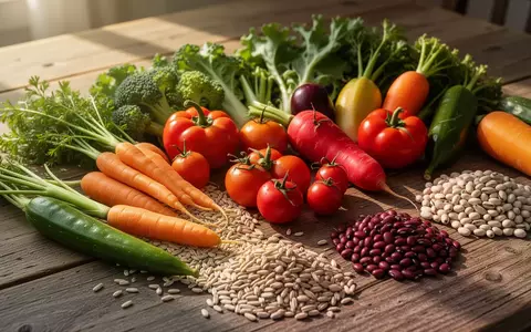 Frisches Gemüse und Vollkornprodukte auf einem Holztisch als Symbol für gesunde Ernährung und biologisches Alter. - Foto: über boerse-global.de