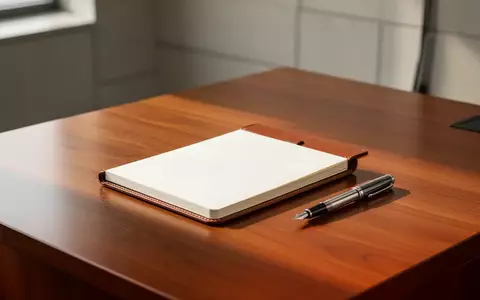 Ein minimalistischer, leerer Schreibtisch mit einem Notizbuch und einem Füllfederhalter in einer ruhigen Büroumgebung. - Foto: über boerse-global.de