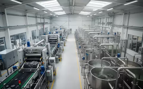 Moderne Industrieanlage für das Recycling von Seltenen Erden mit technischer Ausrüstung und hellen Produktionshallen. - Foto: über boerse-global.de