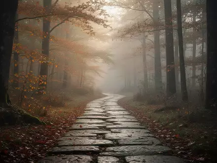 Ein einsamer, von Nebel umgebener Waldweg in der Morgendämmerung, der einen ruhigen und nachdenklichen Pfad symbolisiert. - Foto: über boerse-global.de