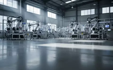 Eine moderne, leere Industriehalle mit Produktionsanlagen im Hintergrund und kühlem, natürlichem Lichteinfall. - Foto: über boerse-global.de