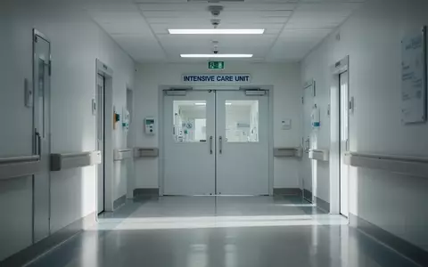Ein steriler, menschenleerer Krankenhausflur mit geschlossenen TĂŒren vor einer Intensivstation. - Foto: ĂŒber boerse-global.de