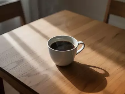 Eine einzelne weiße Kaffeetasse auf einem hölzernen Tisch bei natürlichem Lichteinfall. - Foto: über boerse-global.de