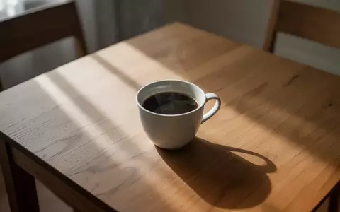 Eine einzelne weiße Kaffeetasse auf einem hölzernen Tisch bei natürlichem Lichteinfall. - Foto: über boerse-global.de