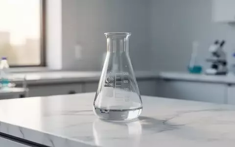 Ein minimalistischer Laborbereich mit einem Glasgefäß auf einer weißen Marmoroberfläche in sanftem, natürlichem Licht. - Foto: über boerse-global.de