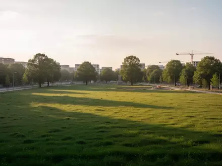 Eine weitläufige, unbebaute Grünfläche in Magdeburg, die für ein geplantes Wohnbauprojekt erschlossen werden soll. - Foto: über boerse-global.de