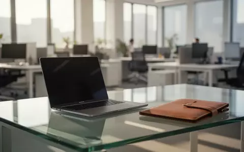 Modernes, helles Bürointerieur mit einem Laptop auf einem Schreibtisch, das eine professionelle Arbeitsatmosphäre symbolisiert. - Foto: über boerse-global.de