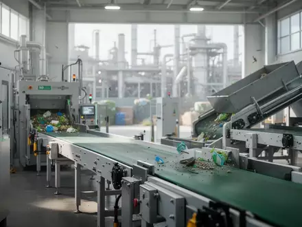 Moderne Industrieanlage für Recyclingprozesse mit automatisierten Maschinen in einer hellen Werkshalle. - Foto: über boerse-global.de
