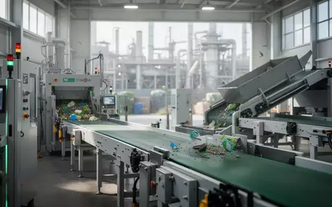 Moderne Industrieanlage für Recyclingprozesse mit automatisierten Maschinen in einer hellen Werkshalle. - Foto: über boerse-global.de