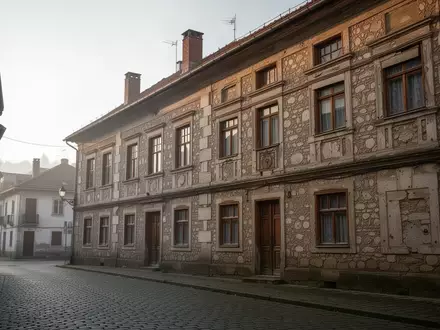 Ein historisches mehrstöckiges Gebäude mit traditioneller Fassade in einer ruhigen Kleinstadtstraße. - Foto: über boerse-global.de