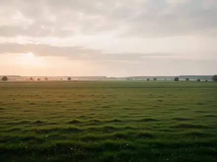 Eine weitläufige, ruhige Wiesenlandschaft in Norddeutschland in der Abenddämmerung. - Foto: über boerse-global.de