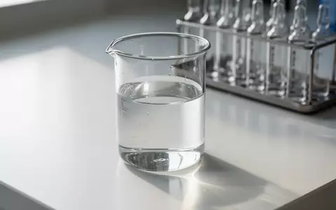 Ein leeres Glasbecherglas und medizinische Fläschchen auf einem sauberen, weißen Labortisch bei natürlichem Licht. - Foto: über boerse-global.de