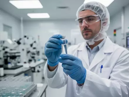 Ein Wissenschaftler in einem modernen pharmazeutischen Labor arbeitet mit einer Glasampulle. - Foto: über boerse-global.de