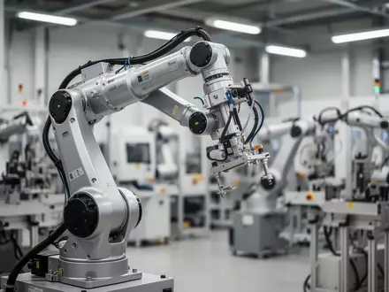 Ein moderner Industrieroboterarm in einer hellen Fertigungshalle. - Foto: über boerse-global.de
