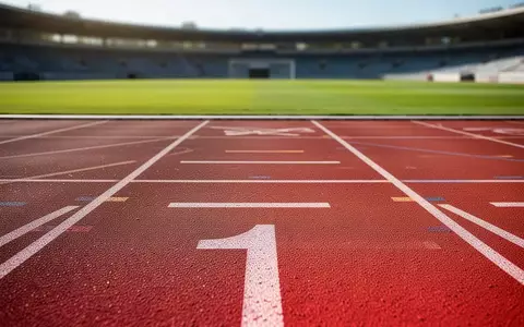 Eine leere, rote Kunststoff-Laufbahn in einem Leichtathletikstadion bei hellem Tageslicht. - Foto: über boerse-global.de