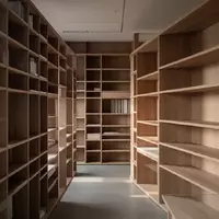 Minimalistisches Archiv mit leeren Holzregalen in einem hellen Bürogebäude bei natürlichem Lichteinfall. - Foto: über boerse-global.de