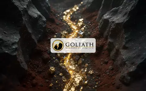 Nahaufnahme einer goldglänzenden Mineralader in dunklem Gestein, die ein Bergbau-Explorationsprojekt symbolisiert. - Foto: über boerse-global.de