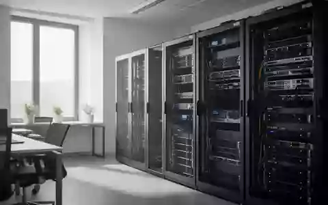 Moderne IT-Infrastruktur mit Server-Racks in einem professionellen Büroambiente. - Foto: über boerse-global.de