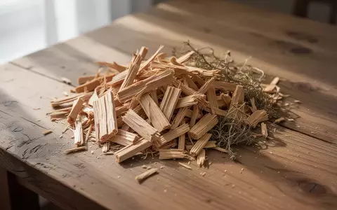 Natürliche Lärchenholzspäne und pflanzliche Fasern auf einem rustikalen Holztisch bei natürlichem Licht. - Foto: über boerse-global.de