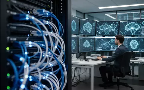 Moderne IT-Sicherheitszentrale mit Servern und Datenvisualisierungen zur KI-Sicherheit. - Foto: über boerse-global.de
