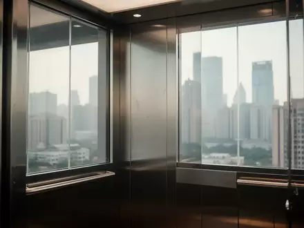 Modernes, hochwertiges Aufzugsinterieur in einem Wolkenkratzer mit Blick auf die Skyline von Guangzhou. - Foto: über boerse-global.de