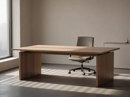 Ein minimalistischer, leerer Schreibtisch in einem hellen, modernen Büro mit natürlichem Lichteinfall. - Foto: über boerse-global.de