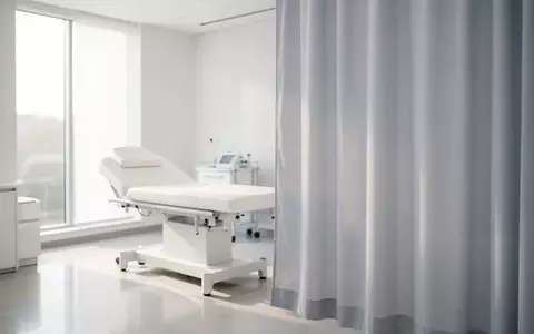 Ein heller, minimalistischer Behandlungsraum in einer Klinik mit einer medizinischen Untersuchungsliege in sanftem Tageslicht. - Foto: über boerse-global.de